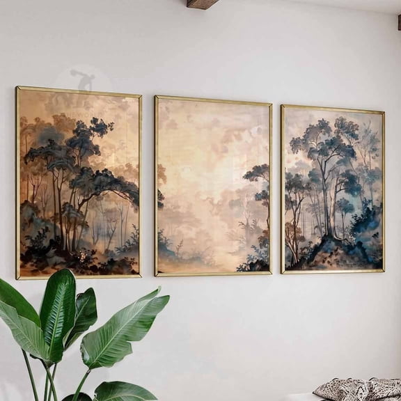 Hokusai Japanese Floral Botanical Oriental Decor Wall Art Print Set 3 Stretched Canvas 8x12