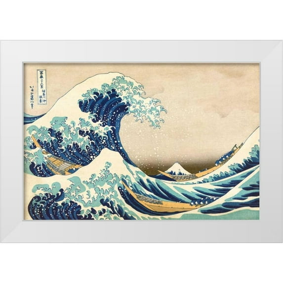 Hokusai, Katsushika 32x23 White Modern Wood Framed Museum Art Print Titled - The Great Wave off Kanagawa