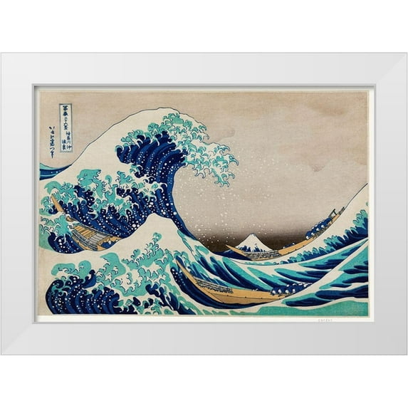 Hokusai, Katsushika 32x23 White Modern Wood Framed Museum Art Print Titled - The Great Wave off Kanagawa