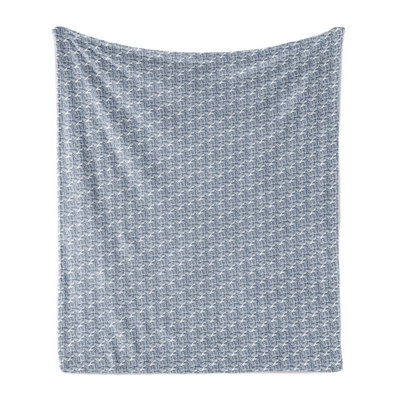 Hokusai Soft Flannel Fleece Throw Blanket, Ocean Theme Wave Pattern Japanese Culture Themed Arrangement Bicolor, Cozy Plush for Indoor and Outdoor Use, 70" x 90", Dark Slate Blue White, by Ambesonne