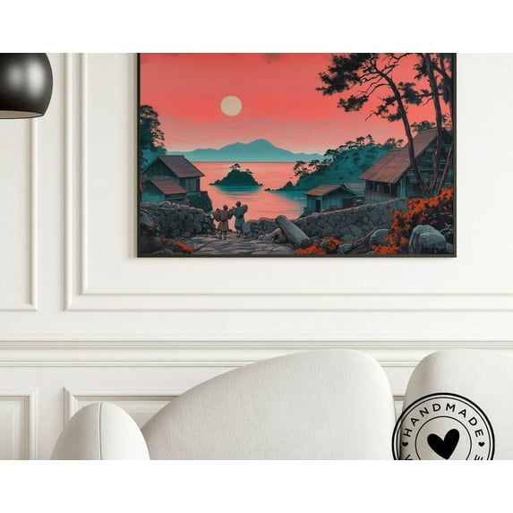 Hokusai Ukiyo-e Traditional Japanese Wall Art Landscape Poster Print Red Japanese Home Decor, 24x36 UNFRAMED