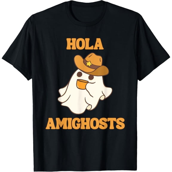 Hola Amighosts Funny Spanish Halloween Cowboy Ghost T-Shirt