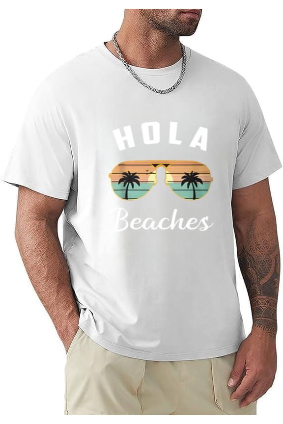Hola Beaches Sunglasses Funny Beach Hawaiian Vacation Summer T-shirt, for men & women, up to size 5XL.