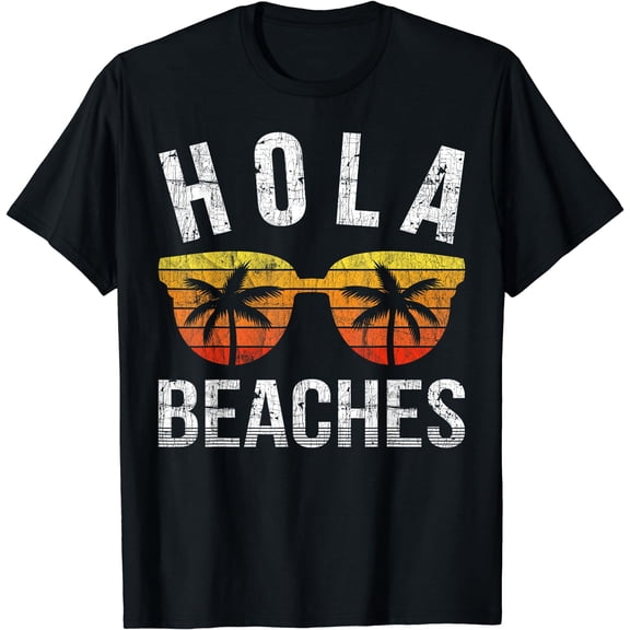 Hola Beaches Tank Top Funny Beach Vacation Shirt Summer T-Shirt Black 3X-Large