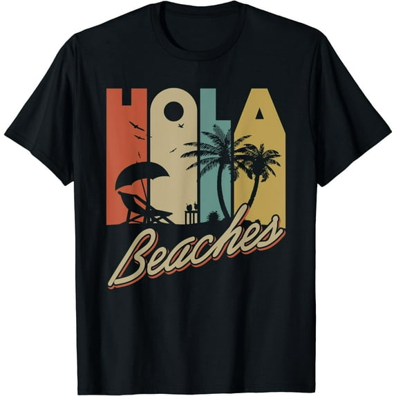 Hola Beaches Tropical Summer Vacay Group Meme Fun Art Print T-Shirt Black Large
