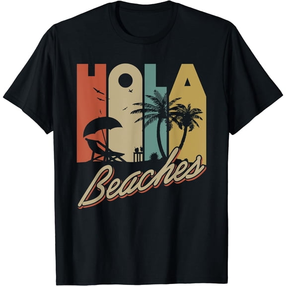 Hola Beaches Tropical Summer Vacay Group Meme Fun Art Print T-Shirt Black Medium