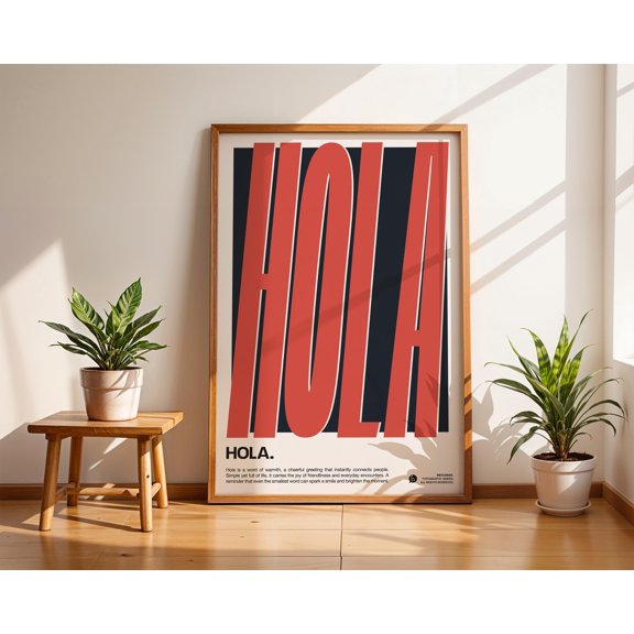 Hola Definition Print, Spanish Welcome Sign, Entryway Wall Art, Retro Typography Poster, Red Decor, Poster Only
