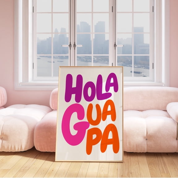 Hola Guapa Spanish Quote Pink Wall Art, Unframed Paper Print Size 8x12