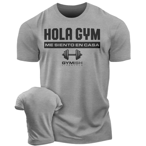 Hola Gym Me Siento en Casa Workout T-Shirt Funny Gym Shirt for Men Motivational Training T-Shirt, Heather Grey, X-Large