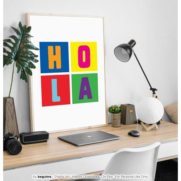 Hola Hello Prints Wall Art Spanish Entryway Office Sign Hallway Decor Unframed Paper Print