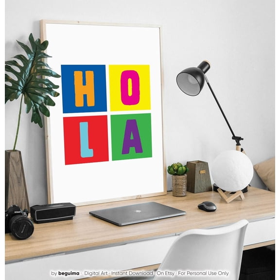 Hola Hello Prints Wall Art Spanish Entryway Office Sign Hallway Decor Unframed Paper Print