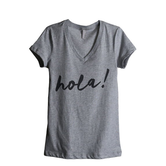 Hola Hello Women's Fashion Relaxed V-Neck T-Shirt Tee Heather Grey Medium