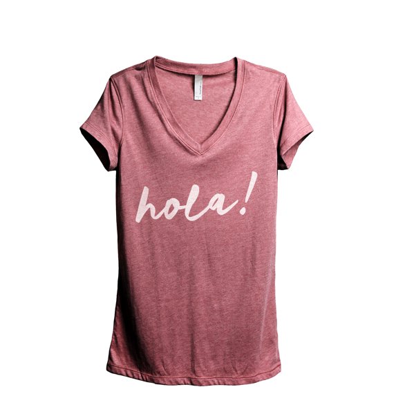 Hola Hello Women's Fashion Relaxed V-Neck T-Shirt Tee Heather Rouge Small