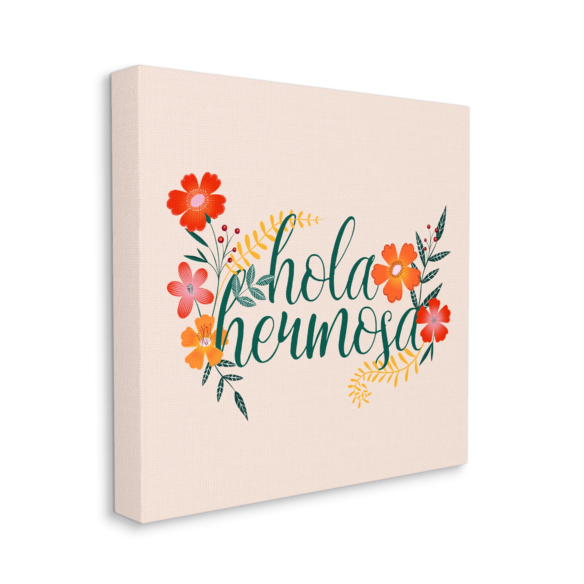 Hola Hermosa Spanish Phrase Sister Flowers Botanical & Floral Gallery-Wrapped Canvas Print Wall Art, 17x17