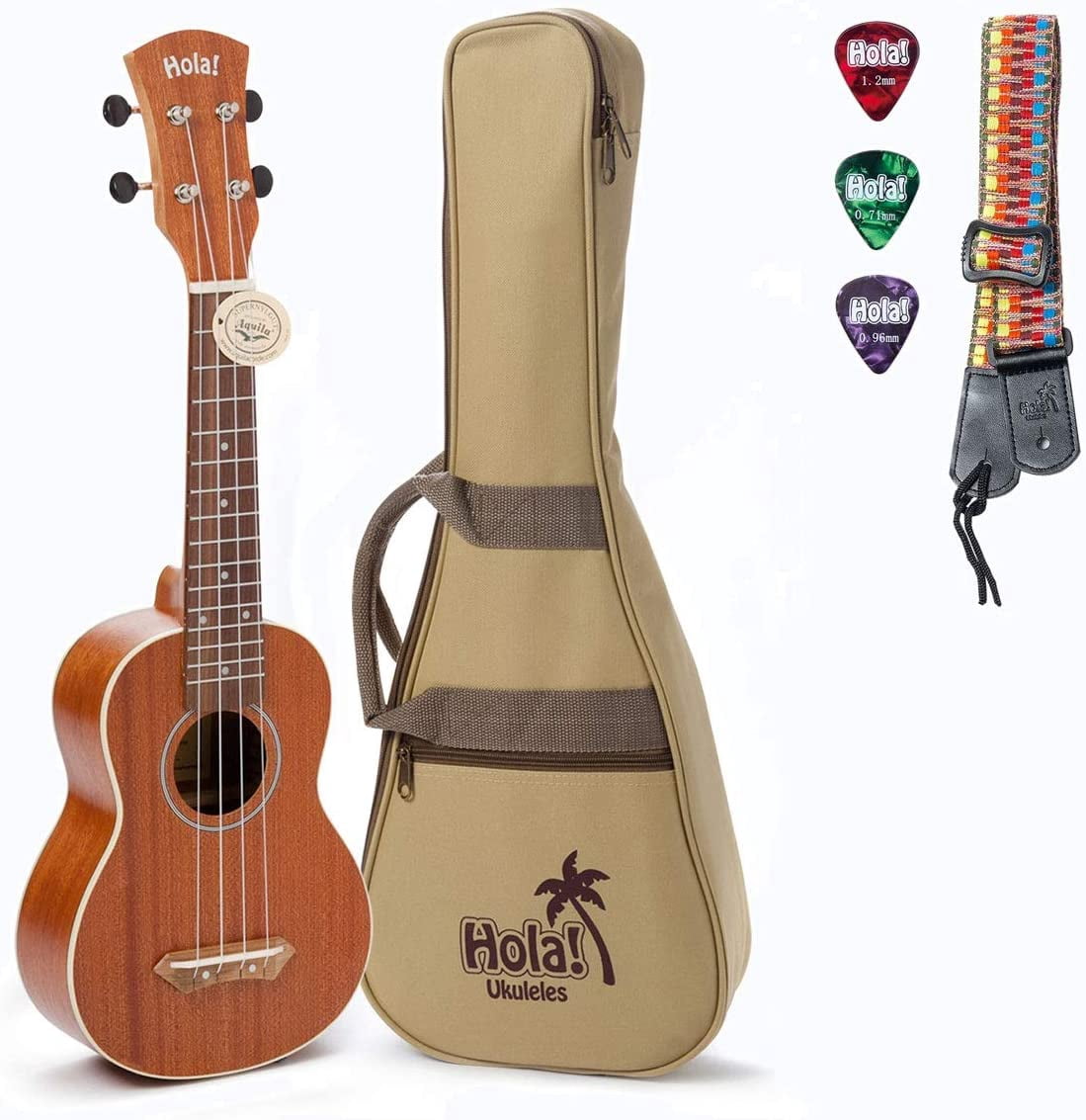 Hola! Music HM-121PP+ Deluxe Mahogany Soprano Ukulele Bundle with