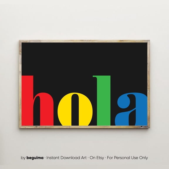 Hola Print Spanish Hi Entryway Sign Wall Art Welcome Nursery Classroom Unframed Paper Print
