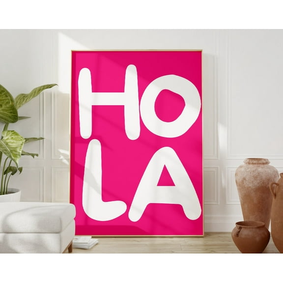 Hola Quote Print, Hot Pink Wall Decor, Spanish Phrase, Trendy Wall Art, Retro Quote Poster, Hola Typography, Gallery Art Wall Art, Modern Wall Decor, 8x12 UNFRAMED