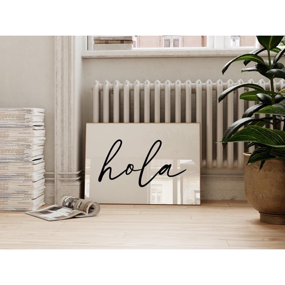 Hola Spanish Quote Print, Trendy Welcome Home Decor #1557, Stretched Canvas Size 12x18
