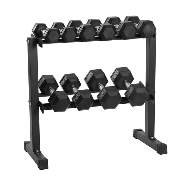 HolaHatha 10, 15, 20, 25, and 35 Pound Rubber Encased Weight Set with Rack