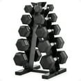 thumbnail image 1 of HolaHatha 10, 15, 25, 30, & 35 Pound Hexagonal Dumbbell Weight Set w/Rack, 1 of 11