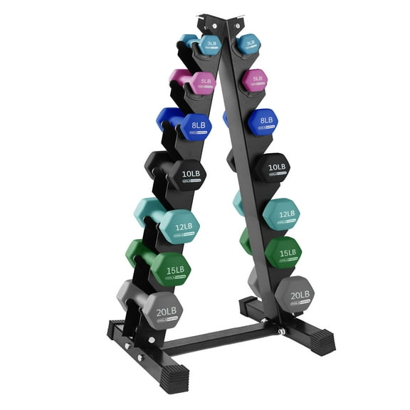 HolaHatha 146 lb Neoprene Dumbbell Full Body Weight Set with Storage Rack