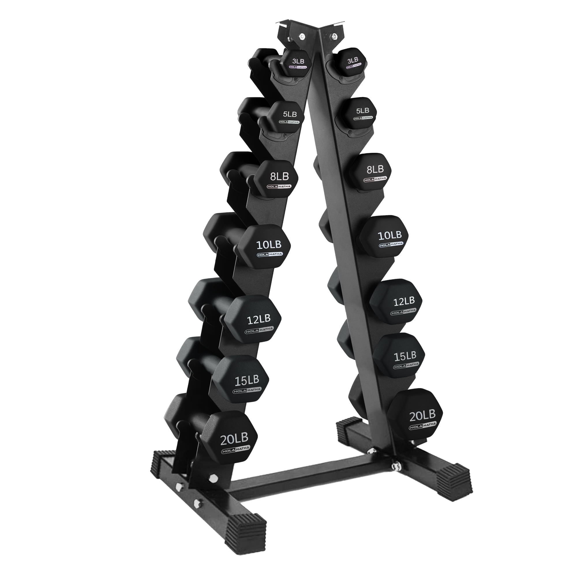 HolaHatha 146 lb Neoprene Dumbbell Full Body Weight Set with Storage Rack