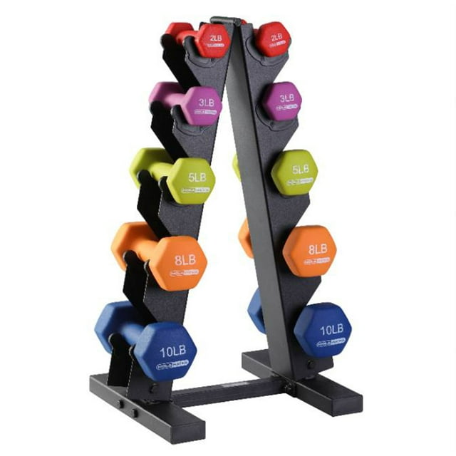 HolaHatha 2, 3, 5, 8, and 10 Pound Neoprene Dumbbell Weight Set with Rack