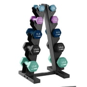 HolaHatha 3, 5, 8, 10, and 12 Pound Neoprene Dumbbell Weight Set with Rack