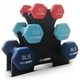 thumbnail image 1 of HolaHatha 3, 5, and 8 Pound Dumbbell Hand Weight Set with Storage Rack, 1 of 12