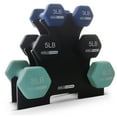 thumbnail image 1 of HolaHatha 3, 5, and 8 Pound Dumbbell Hand Weight Set with Storage Rack, 1 of 12