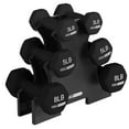 thumbnail image 1 of HolaHatha 3, 5, and 8 lb Dumbbell Hand Weight Set for Home Exercise with Storage Rack, Black, 32 lb, 1 of 9