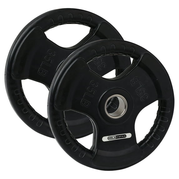 HolaHatha 35-Pound Olympic Rubber Coated Weight Plates w/Handle (2 Pack)