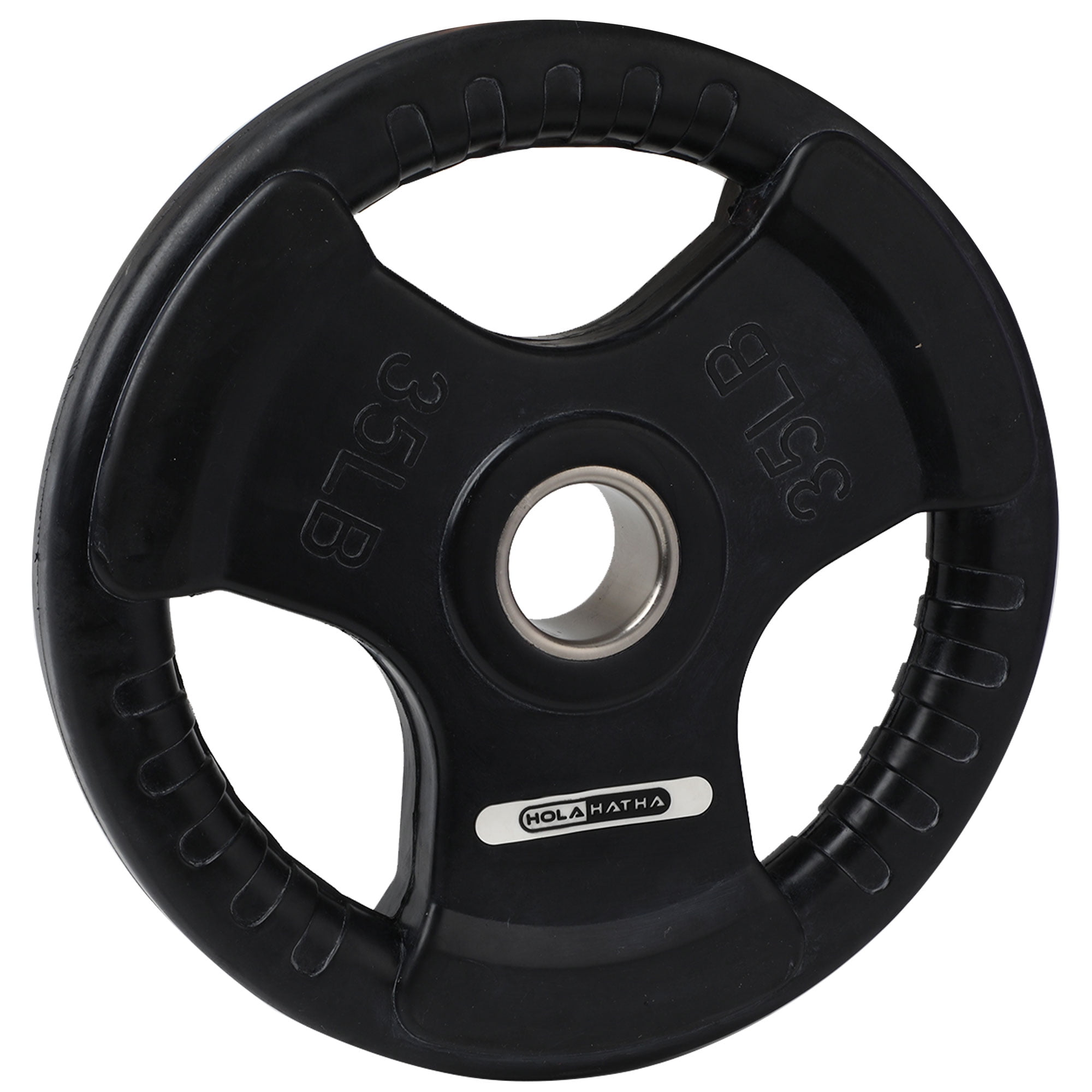 HolaHatha 35-Pound Olympic Rubber Coated Weight Plates with Handle, Black