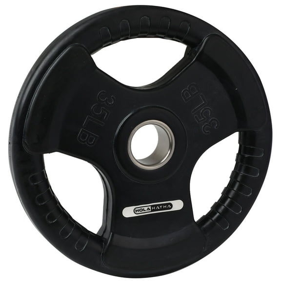 HolaHatha 35-Pound Olympic Rubber Coated Weight Plates with Handle, Black