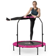 HolaHatha Folding Mini Fitness Trampoline - Adjustable Handle, 48 in, Pink
