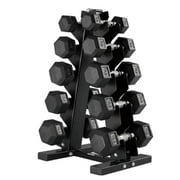 HolaHatha 5, 8, 10, 12 and 15 Pound Hexagonal Dumbbell Weight Set with Rack