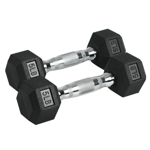 HolaHatha Iron Hexagonal Cast Exercise 5 Pound Dumbbell Weights Pair, Black
