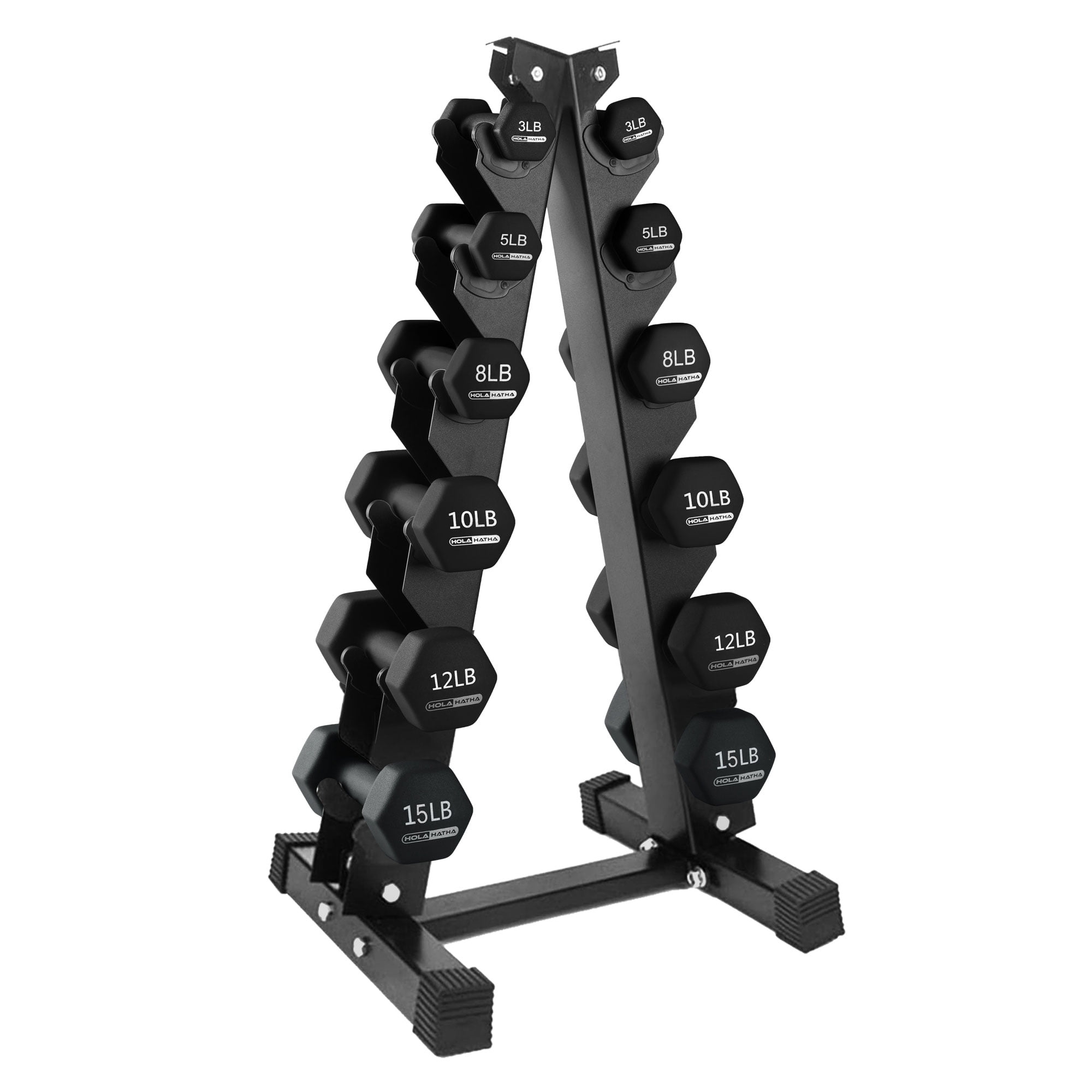 HolaHatha Neoprene Dumbbell Weight Set with Rack (Black), 112.5 lb