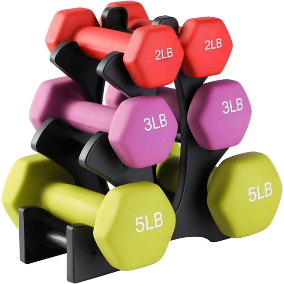 HolaHatha Neoprene Dumbbell Weights Set w/Rack, Home Gym Equipment - Portable Weighted Exercise Dumbbells for Fitness, Training, and Lifting Workouts