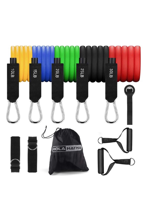 Resistance Band 110lb Maximum Workout Set w/ 5 Bands & 2 Handles