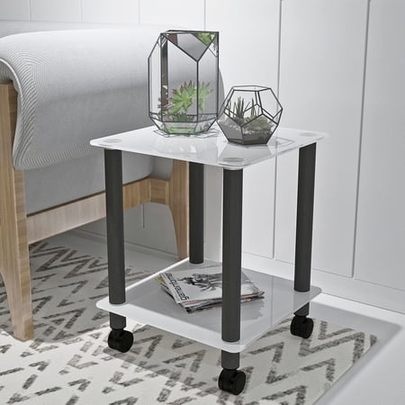 Holaki 1-Piece White+Black Side Table, 2-Tier Space End Table, Modern Night Stand, Sofa table, Side Table with Storage Shelve