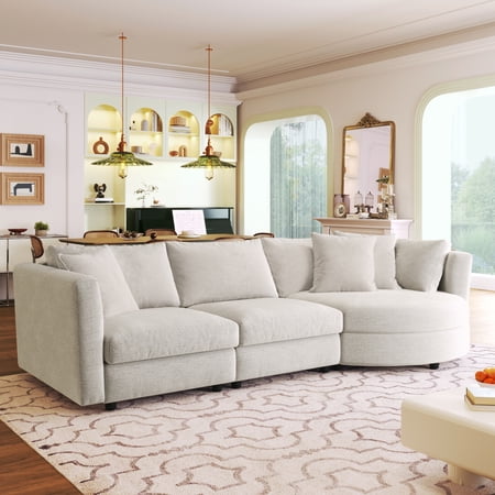 Holaki 111" W Sectional Sofa Modern Combination Couch with Double Cushions L Shaped Sofa with Curved Seat, Chenille Fabric Sofa Set with 3 Pillows
