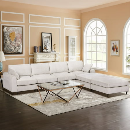 Holaki 121.65" Modular Sectional Couches for Living Room Furniture Sets,Oversized Adjustable Headrest Cloud Couch U-Shaped Convertible L-Shaped Sofa with 2 Pillows & 2 Movable Ottoman & Pocket,Beige