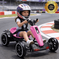 thumbnail image 1 of Holaki 12V Electric Go Kart for Kids, Battery Powered Ride on Toy with Adjustable Seat, Music, LED Lights, EVA Wheels & Forward/Reverse Driving, Pink, Ages 3-6, 1 of 10