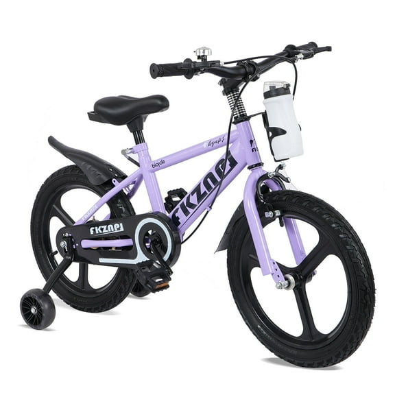 Holaki 16 inch Kids Bike with Training Wheels & Handbrake for Boys & Girls Ages 5-7, High Carbon Steel Frame Adjustable Seat Kids Bicycle with Kettle Stand & Night Glow for Birthday Gift, Purple