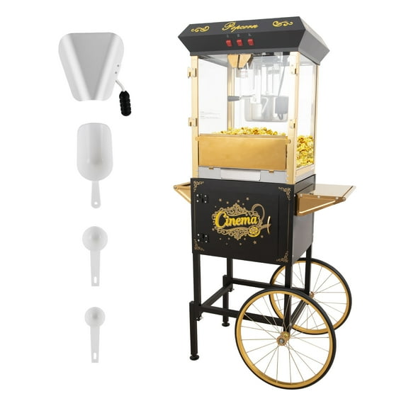 Holaki 16Oz Popcorn Machine with Cart, Commercial Popcorn Maker Machine with Stainless-Steel Kettle Makes Up to 32 Cups, Popcorn Machine with 3-Switch Control for Home Movie Theater, Black
