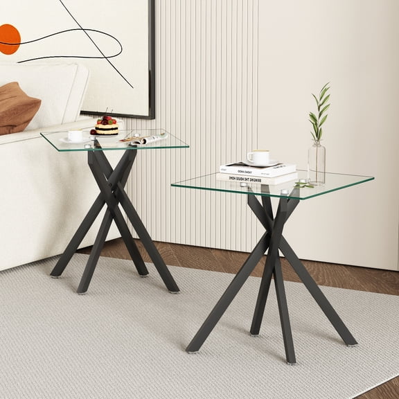 Holaki 17.72" Small Coffee Table Glass End Table with Golden Metal Legs,Modern Square Clear Tempered Glass End Table Stylish Design Nightstand for Living Room,Bedroom,Office,Gold/Black/Silver