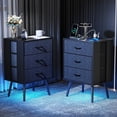 thumbnail image 1 of Holaki Night Stands for Bedroom Set of 2 with Charging Station, End Table Side Table with LED Light & 3 Collapsible Fabric Drawer, Bedside Table for Bedroom, Living Room, Black, 1 of 10