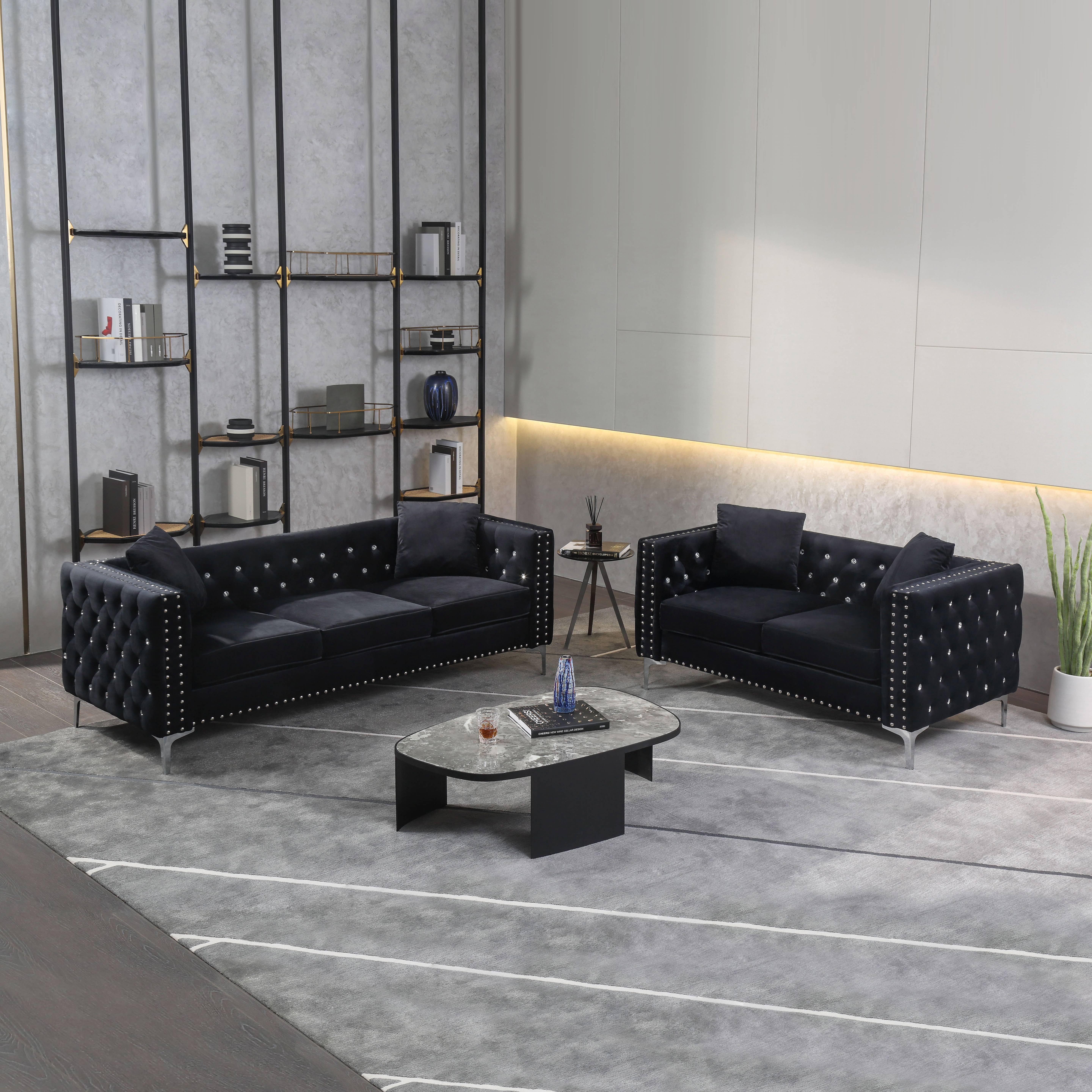 2 piece black sale living room set