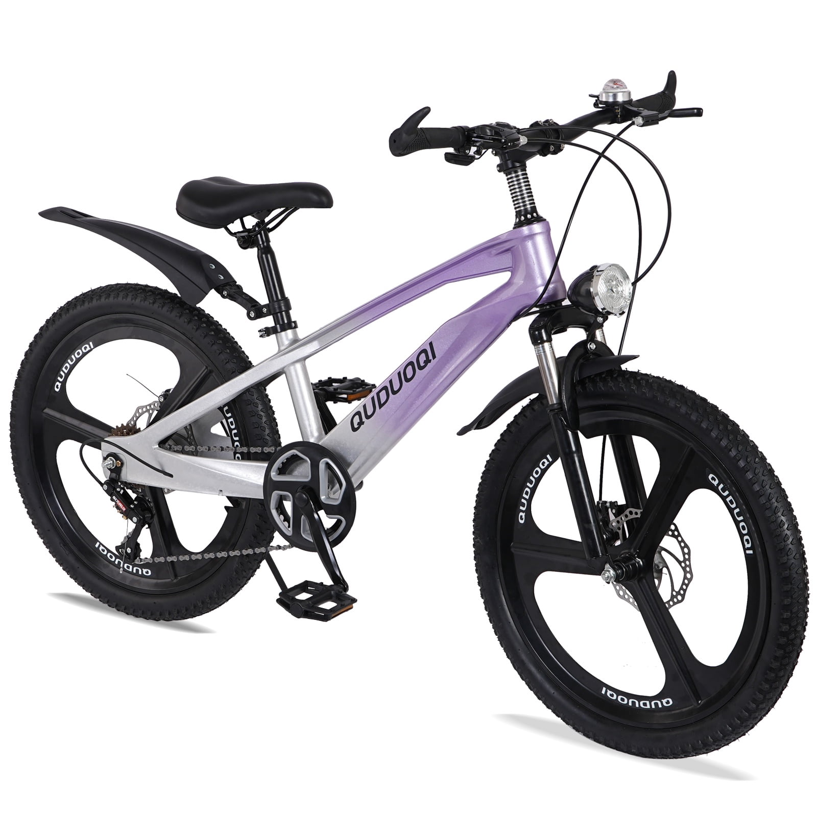 Holaki 20" Mountain Bike for Kids, 7-Speeds Magnesium Alloy Mountain Bicycle w/ LED Headlights, Disc Brakes & Anti-skid Tire for 7-14 Years Old, Purple